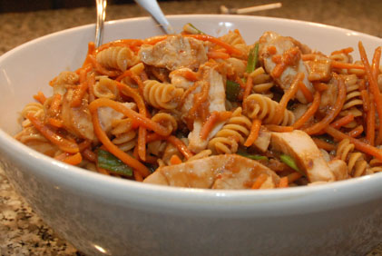 peanut finger sauce fusilli licking chicken