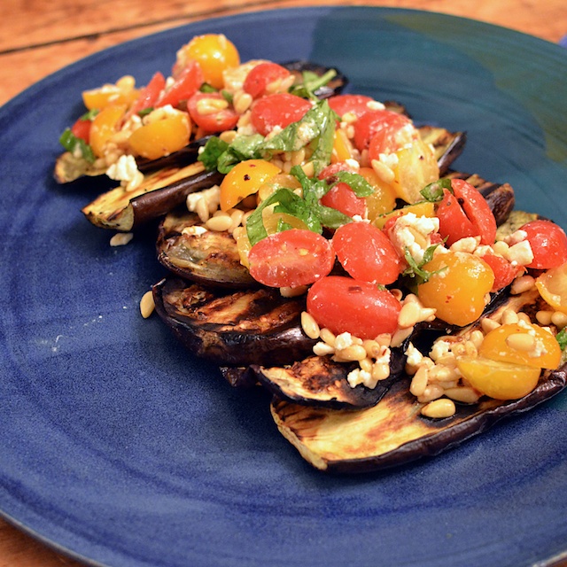 Read more about the article Grilled Eggplant with Tomatoes, Basil and Feta